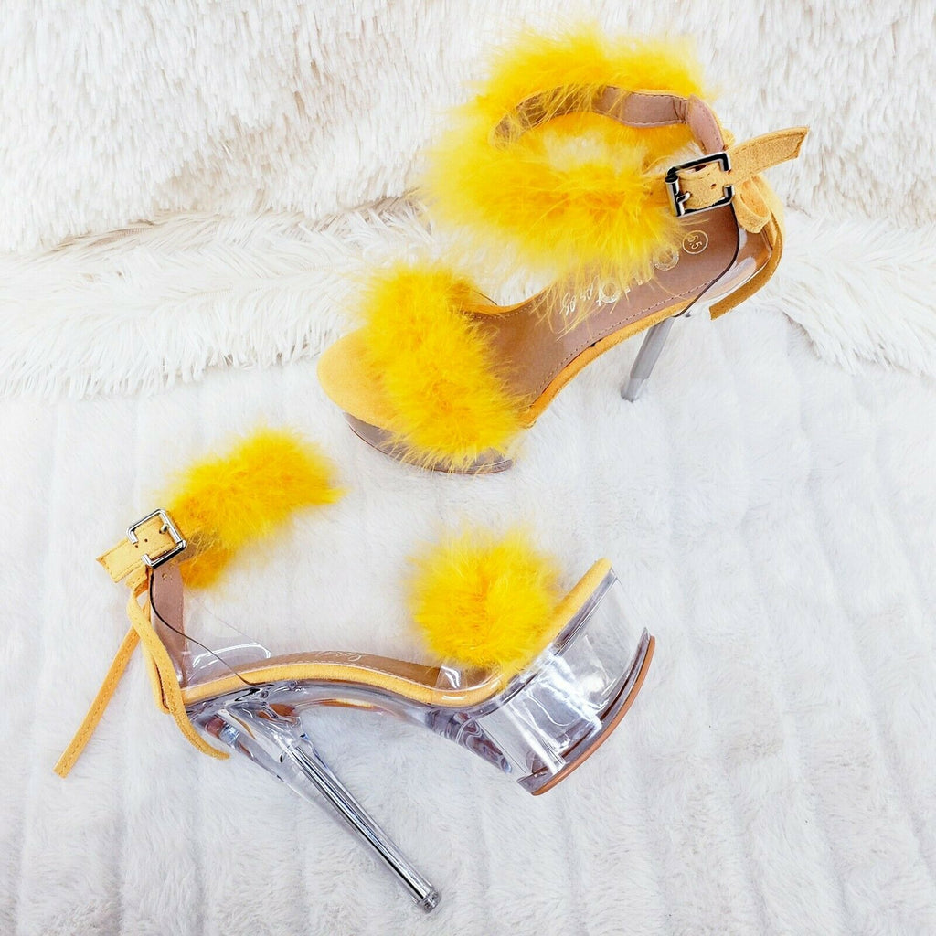 Yellow Marabou Feather Platform Shoes Sandals 6" High Heel Sandals Shoes - Totally Wicked Footwear