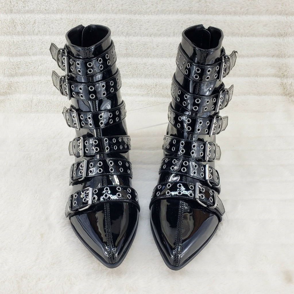 Wicked Warlock 70 Multi Strap Winklepicker Ankle Boots Mens Patent NY IN HOUSE - Totally Wicked Footwear