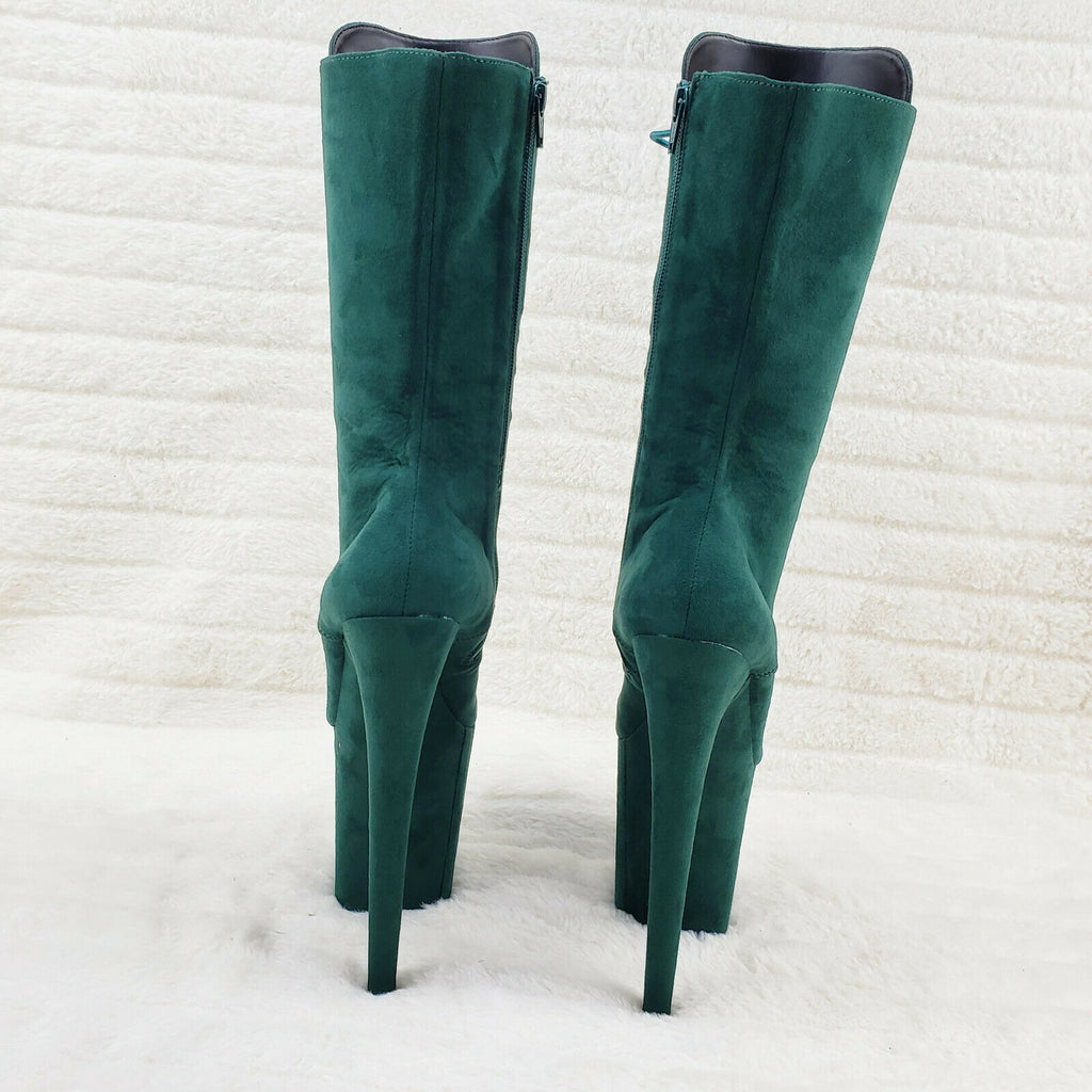 Flamingo 1050FS Emerald Green V-Suede 8" Heel Platform Mid Calf Boots US 6-12 NY - Totally Wicked Footwear