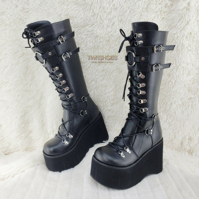 Kera 200 Black Shin Shield Knee Boot 4.5" Platform Goth Punk Rock Size 6-11 NY - Totally Wicked Footwear