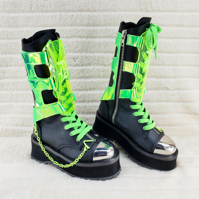 GraveDigger 255 Neon Green Shin Gaurd Mid Calf Boots Men Sizes NY IN HOUSE - Totally Wicked Footwear