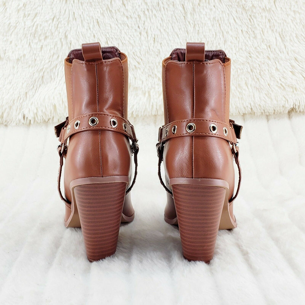 Dimitri Western Chain Strap Cowboy / Cowgirl Pull Ankle Boots Tan 6-11 - Totally Wicked Footwear