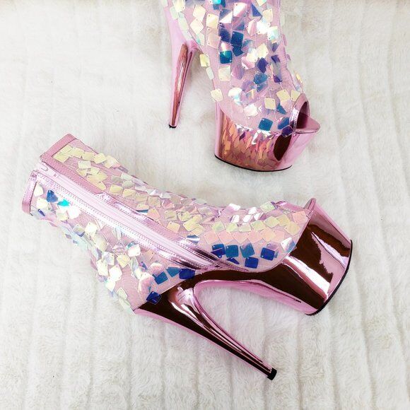 Delight 1031SQ Pink Opal Sequin Ankle Boot 7" High Heel Shoe Sizes 11 & 12 NY - Totally Wicked Footwear