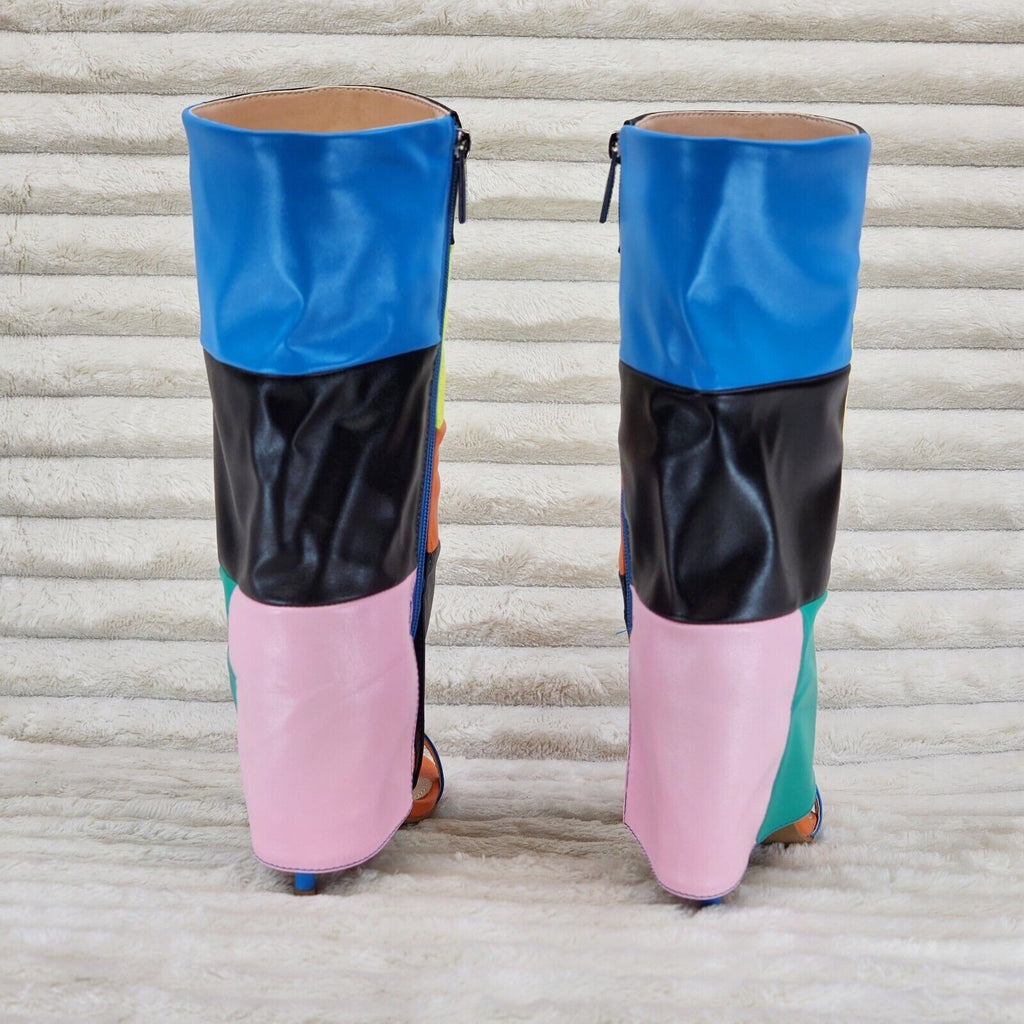 Paris Color Block Stiletto Fold Over Skirted Shootie Boot Sandals - Totally Wicked Footwear