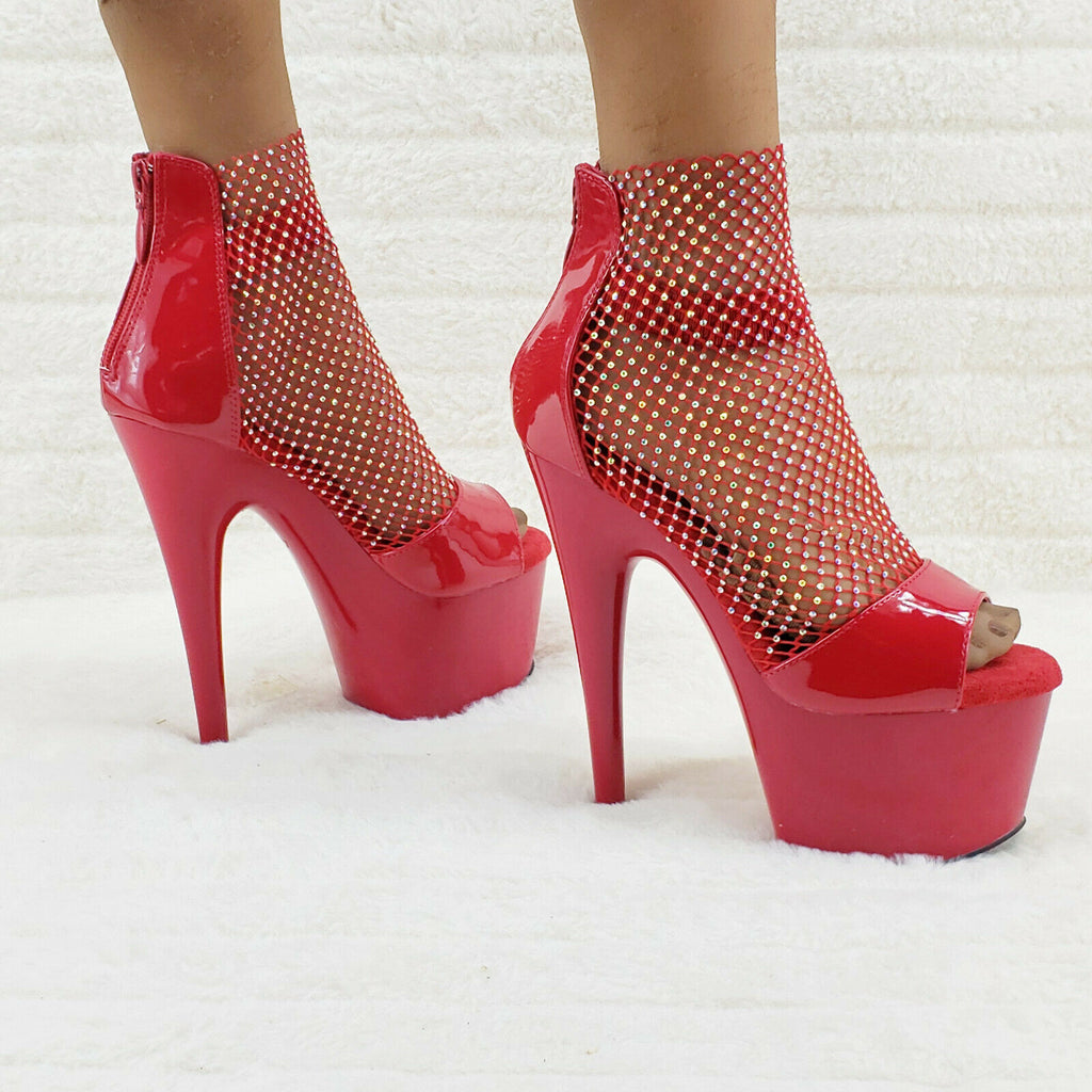 Adore 765RM Red Rhinestone Mesh Platform Sandals 7" High Heel Shoes NY - Totally Wicked Footwear