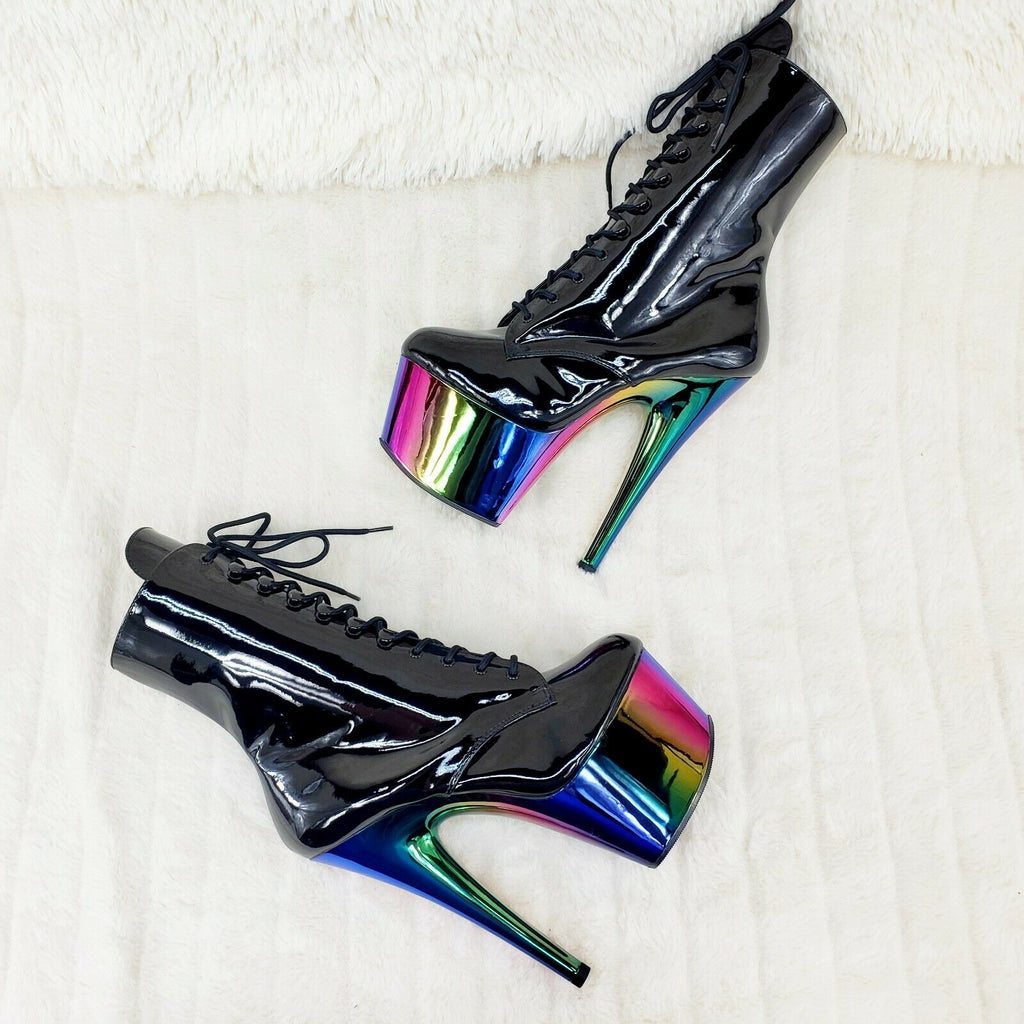 Adore 1020RC Black Patent Rainbow Platform 7" High Heel Ankle Boots NY 7 - 13 - Totally Wicked Footwear