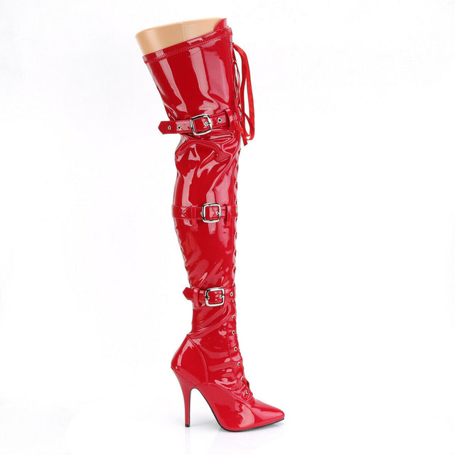 Seduce 3028 Buckle Lace Up Thigh High Boots 5" Stiletto Heels NY - Totally Wicked Footwear