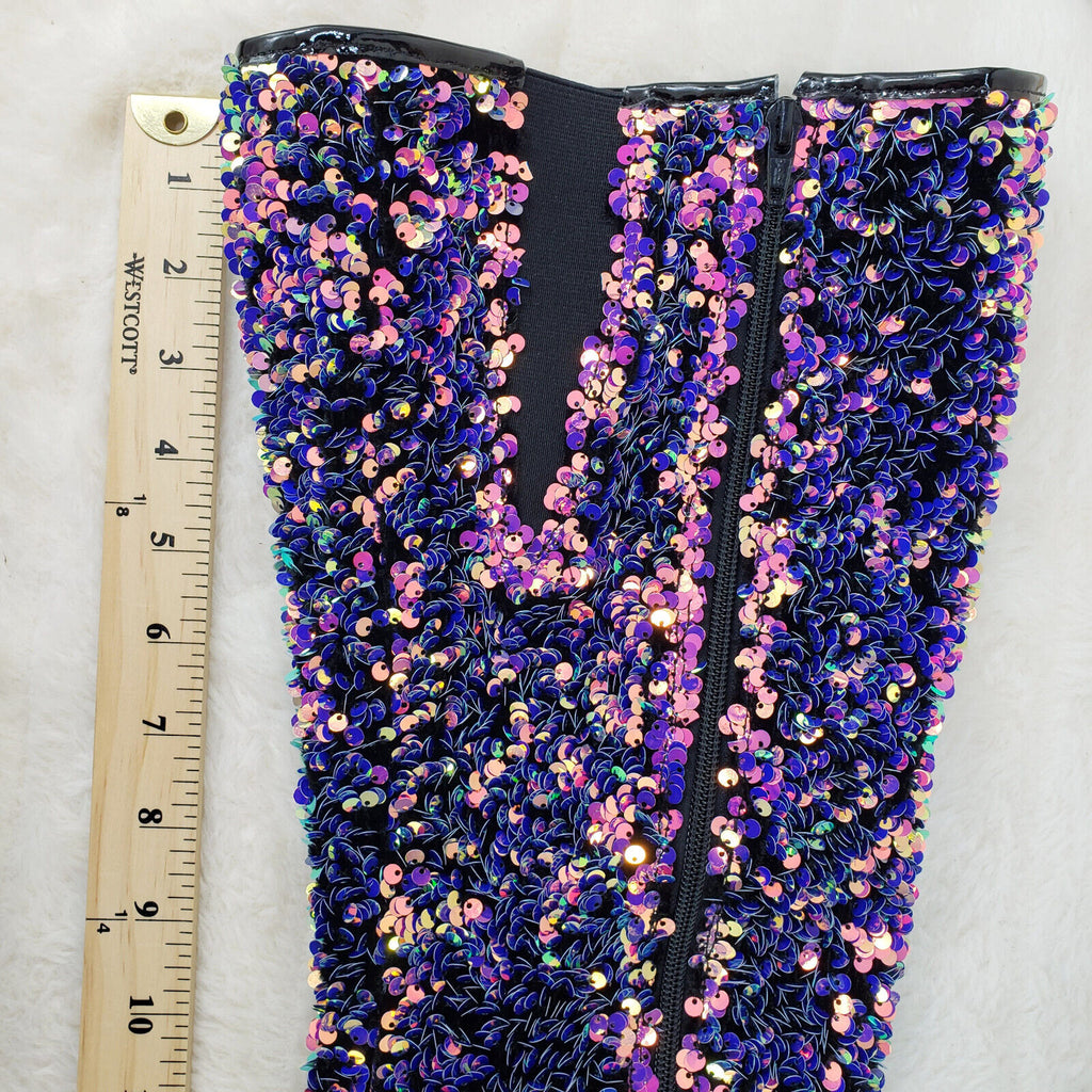 Adore 3020 Purple Multi Sequin High Heel Platform Thigh High Boots US Sizes NY - Totally Wicked Footwear