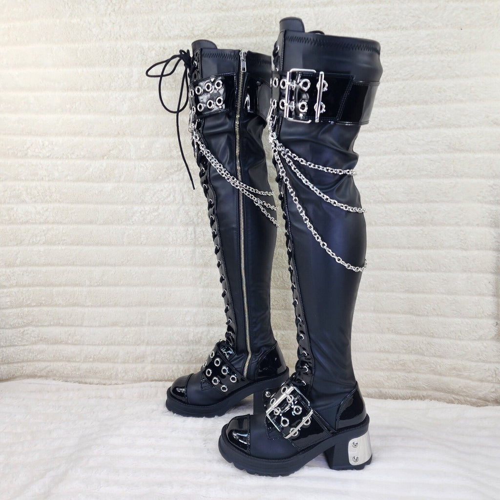 Bratty 304 Zipper Strap Buckle Biker Goth Punk Lace Up Thigh Boots In House NY - Totally Wicked Footwear