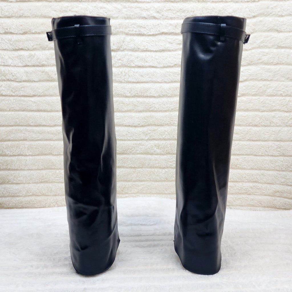 Paris Black Skirted Fold Over 3.5" Block Heel Knee High Boots - Totally Wicked Footwear