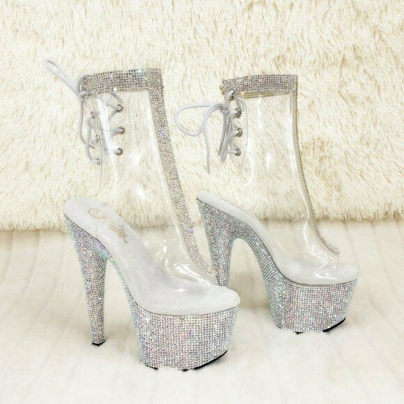 1018C Bejeweled Rhinestone Platform & Trim Ankle Boots High Heels Shoes Shooties - Totally Wicked Footwear