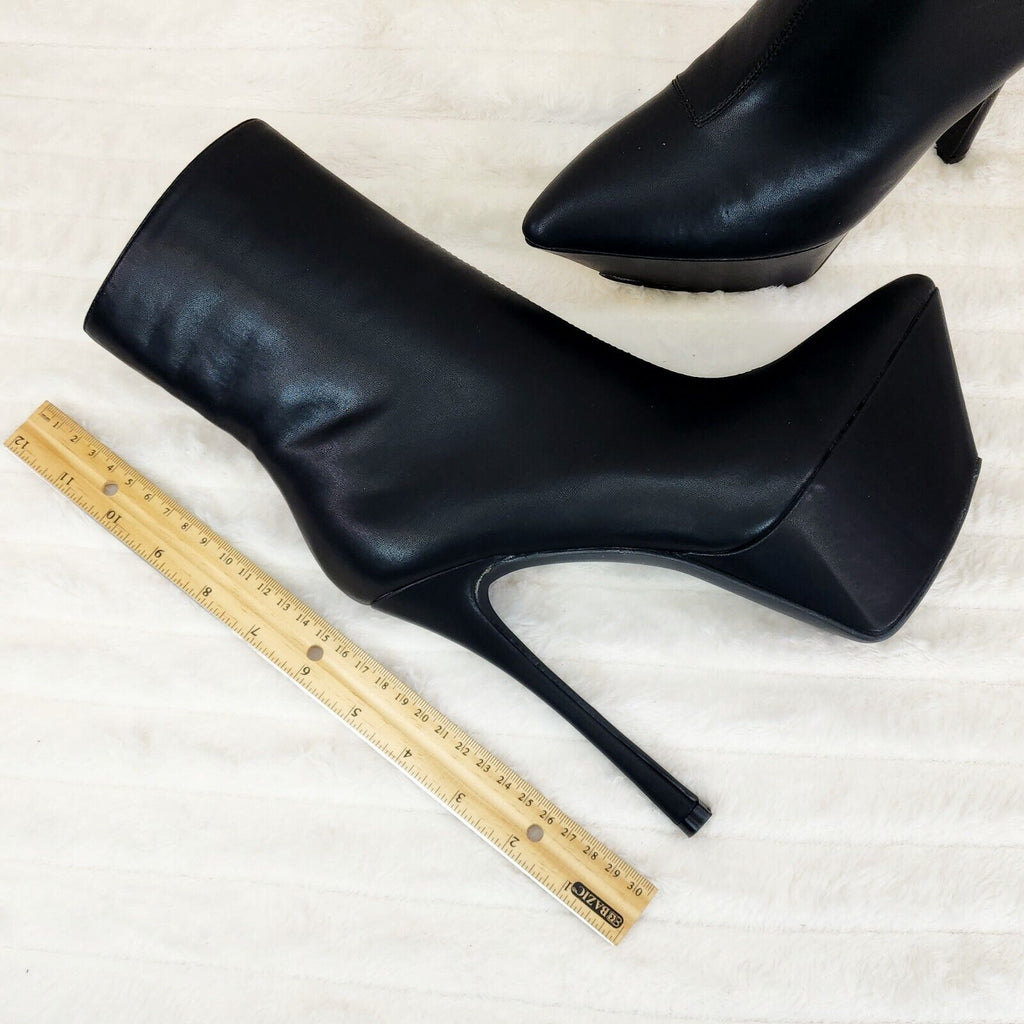 Kinder Pointy Toe Platform Stiletto Heel Ankle Boots Black Stretch - Totally Wicked Footwear