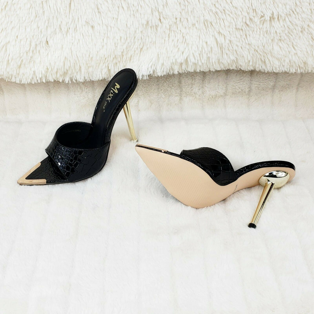 Venus Black Slim High Heel Pointy Toe Slip On Sandals Slides Clogs - Totally Wicked Footwear