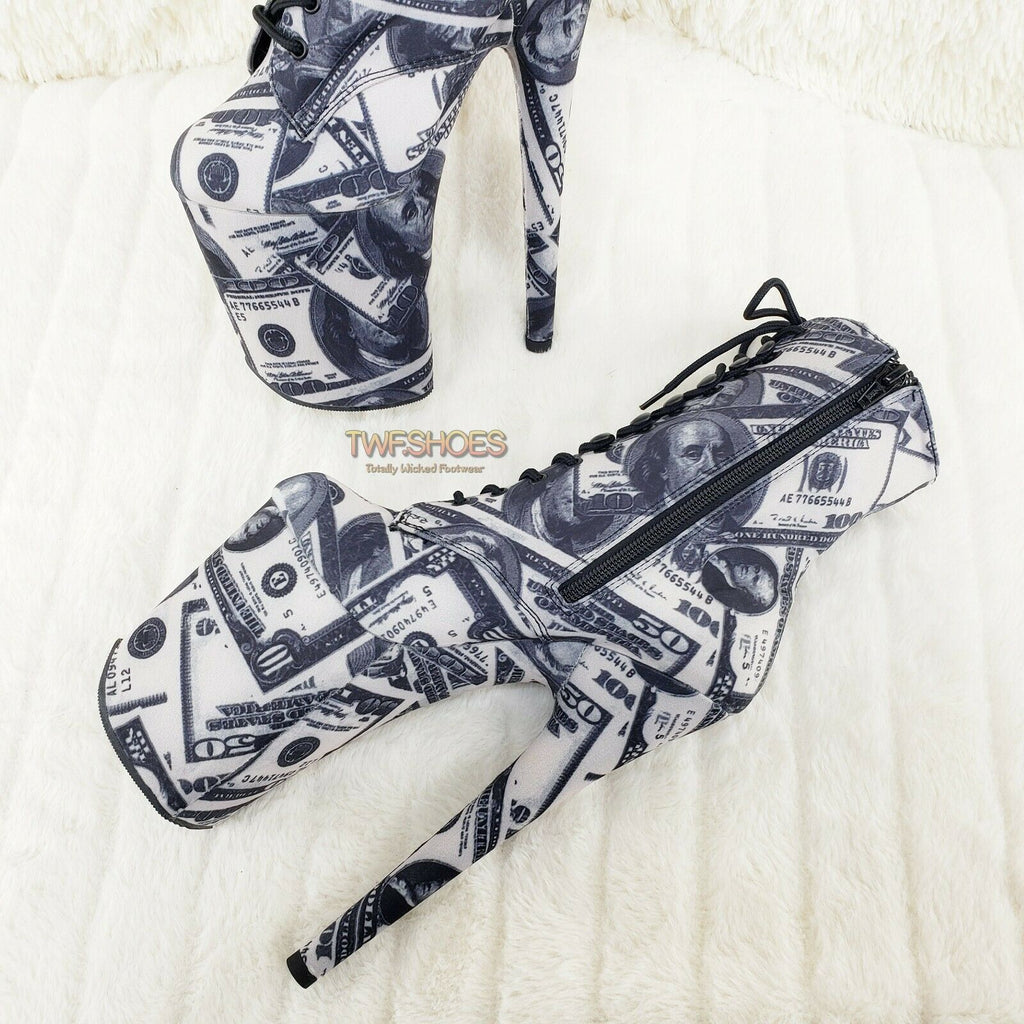 Flamingo 1020DP Money Print Platform 8" High Heel Lace Up Ankle Boots 6-12 NY - Totally Wicked Footwear