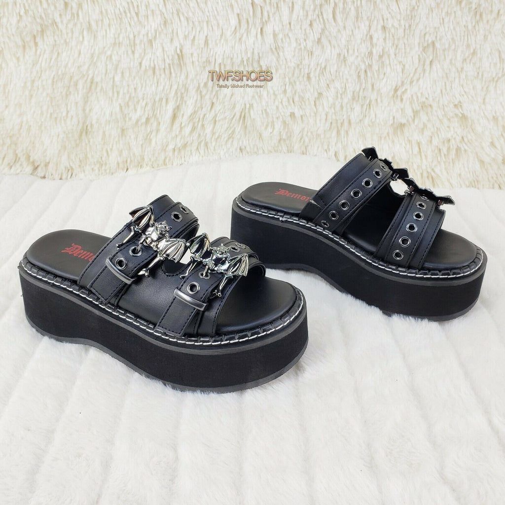 Emily 100 Black 2" Platform Bat Buckle Slip On Sandals Shoes 6-12 NY Restocked - Totally Wicked Footwear