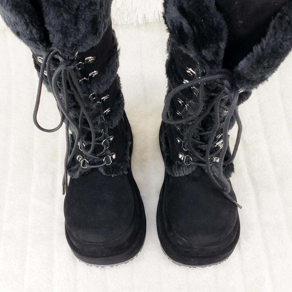 Bear 202 Black Faux Fur / Suede Platform Goth Punk Calf Boots NY Restock Stomper - Totally Wicked Footwear