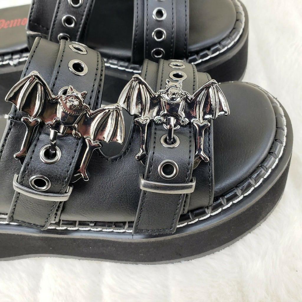 Emily 100 Black 2" Platform Bat Buckle Slip On Sandals Shoes 6-12 NY Restocked - Totally Wicked Footwear