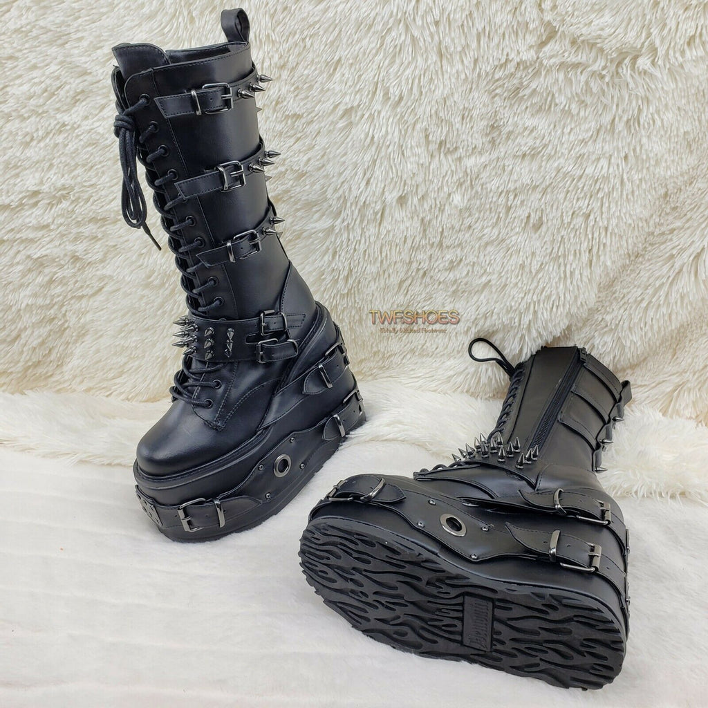 Swing 327 Black Knee Boot 5.5" Platform Studs & Spikes Goth Rave Boot Restock NY - Totally Wicked Footwear