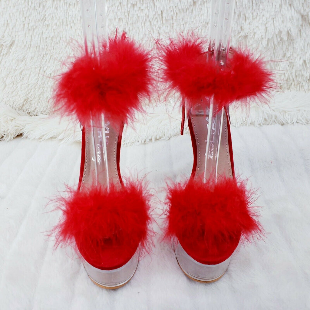 Red Marabou Feather Platform Shoes Sandals 6" High Heel Sandals Shoes - Totally Wicked Footwear