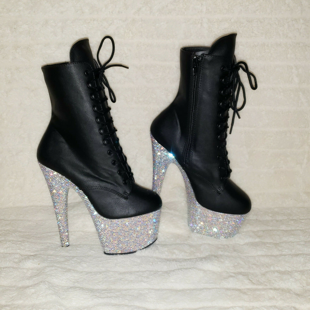Bejeweled 1020 Rhinestone Platform Lace Up Ankle Boots 7" High Heels IN HOUSE - Totally Wicked Footwear