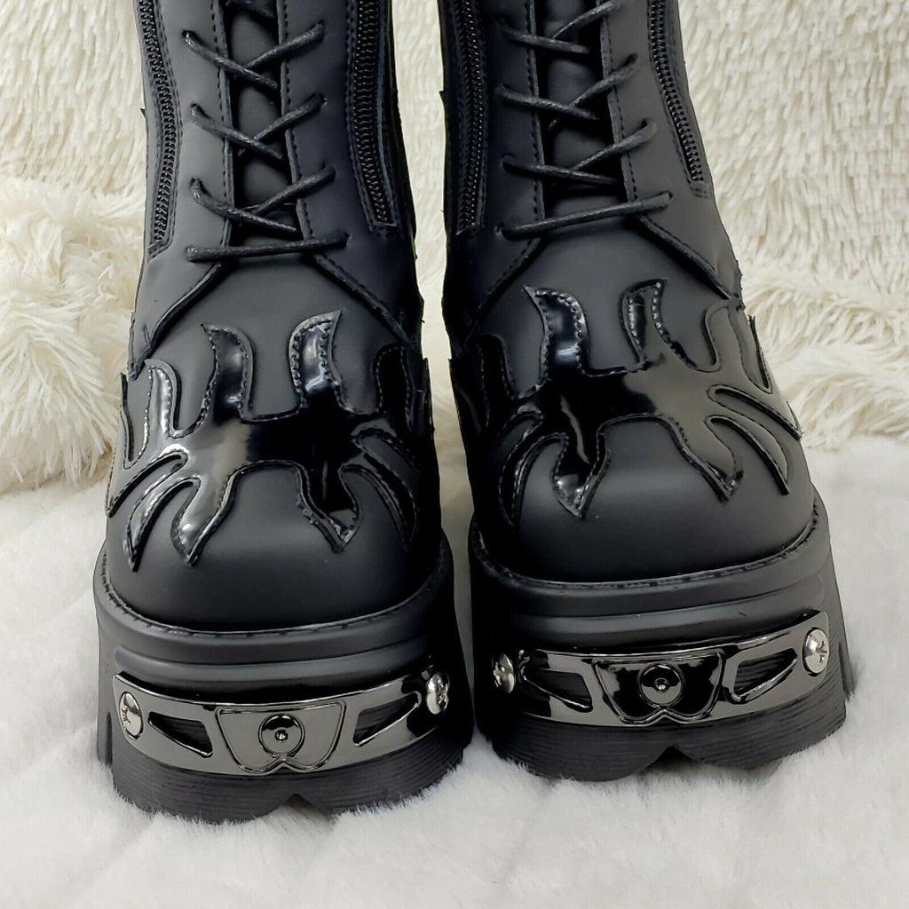 Wang Flame Punk Goth Rock 2" Platform 4.5" Hidden Wedge Mid Calf Boots Restocked - Totally Wicked Footwear