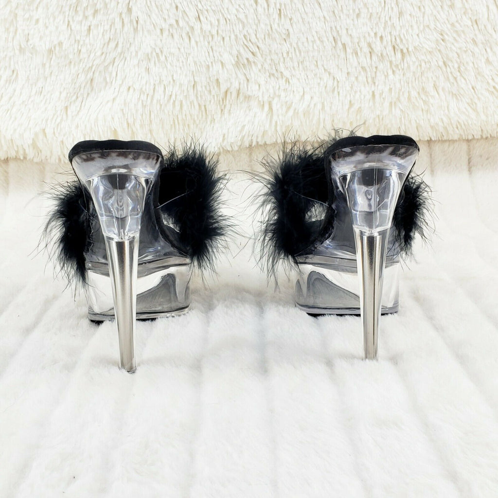 Maren Marabou Feather Slip On Platform Sandals 6" Stiletto Heel Shoes Black - Totally Wicked Footwear