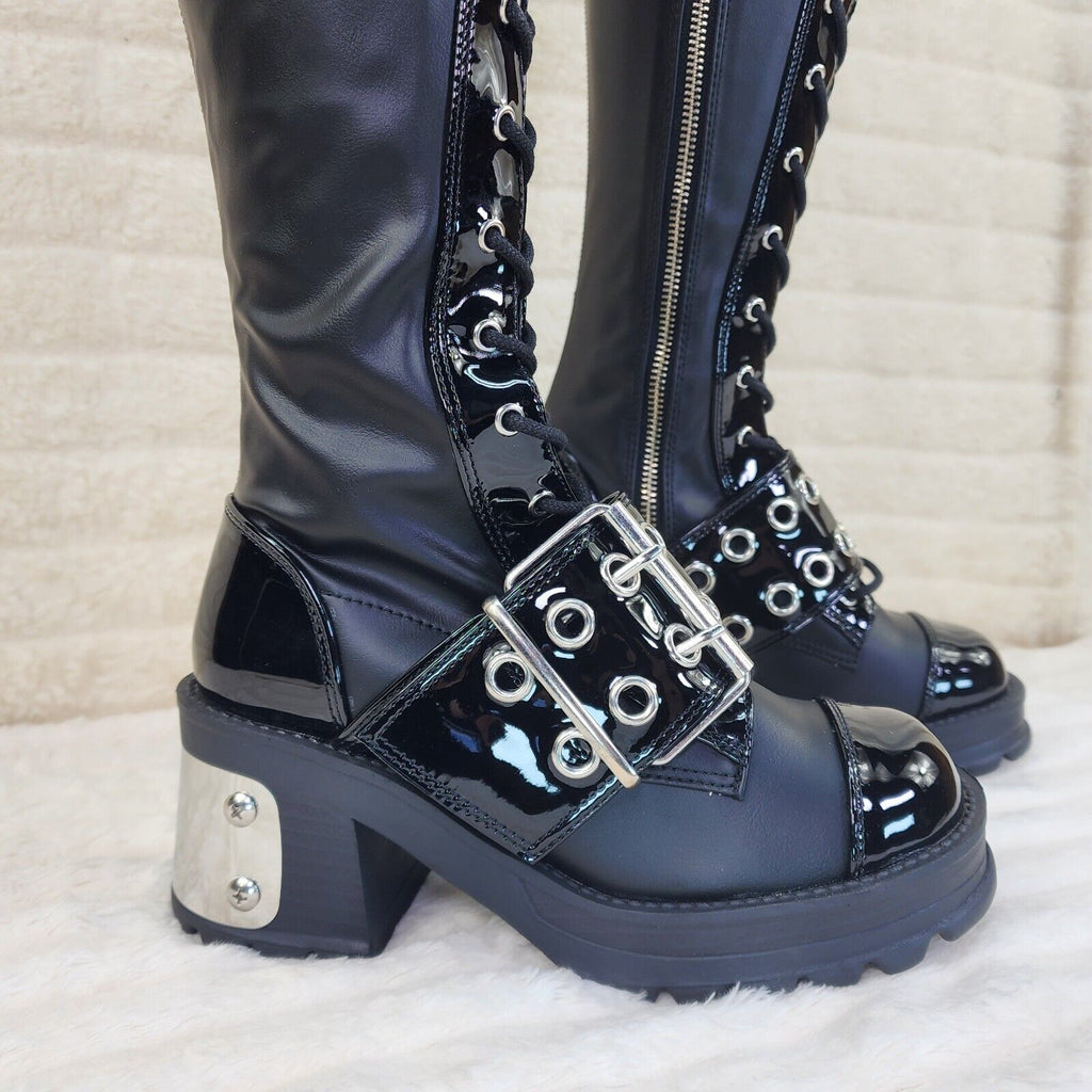 Bratty 304 Zipper Strap Buckle Biker Goth Punk Lace Up Thigh Boots In House NY - Totally Wicked Footwear