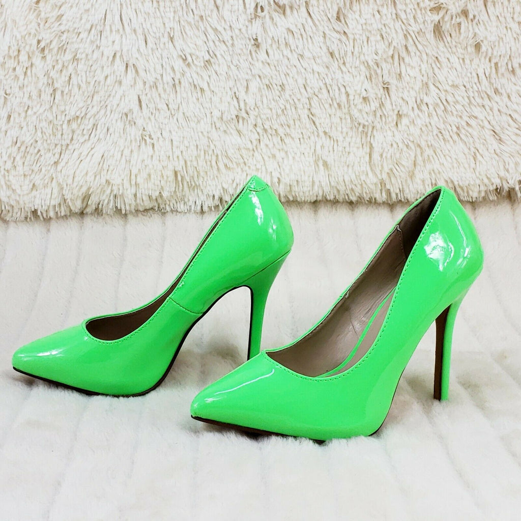 Amuse 20 Neon Green Patent 5" High Heel Shoes Pumps NY - Totally Wicked Footwear