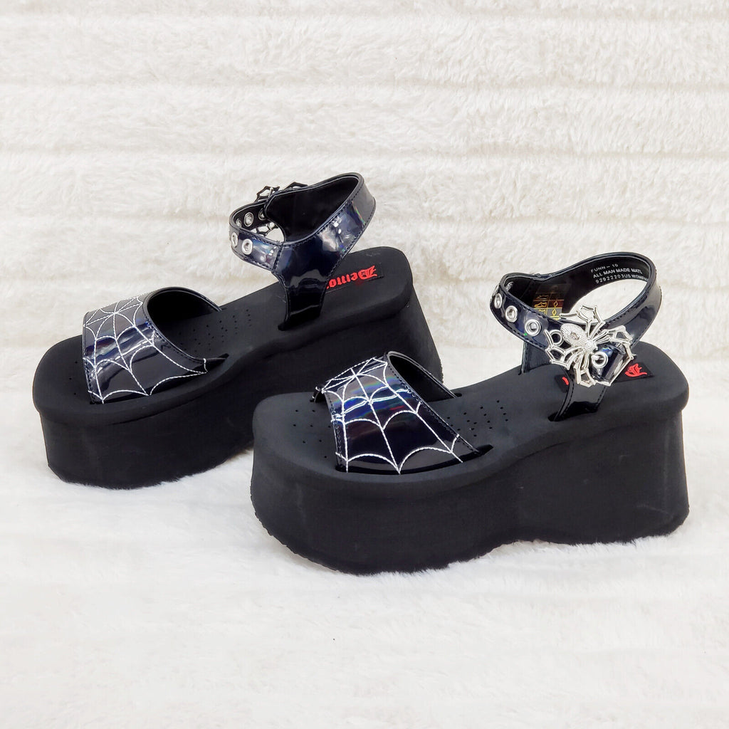 Funn Platform Goth Spider Web Sandals Ankle Strap Wedge Shoes Patent In House - Totally Wicked Footwear