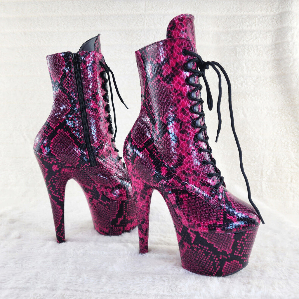 Adore 1020 Hot Pink Snake Print 7" High Heel Platform Ankle Boots NY - Totally Wicked Footwear