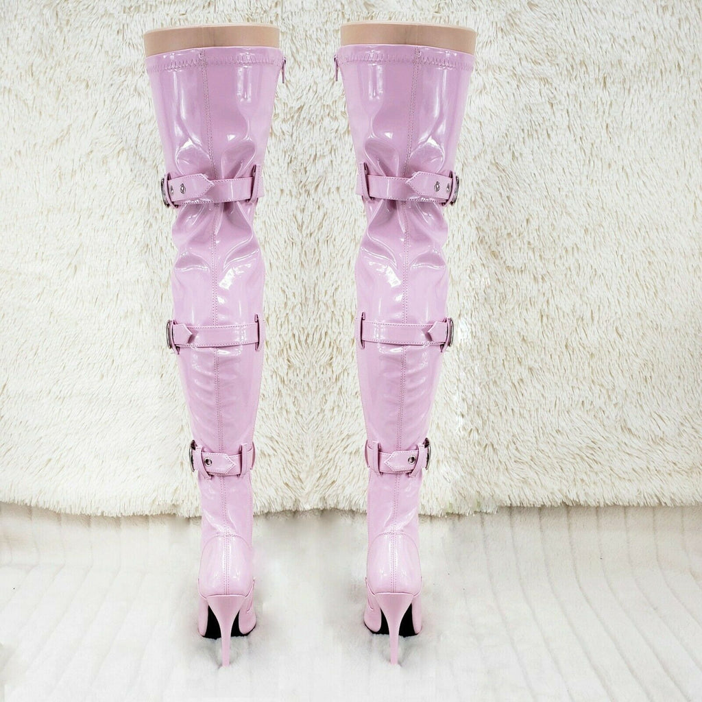 Seduce 3028 Baby Pink Lace Up Thigh High Boots 5" Stiletto Heel US Sizes NY - Totally Wicked Footwear