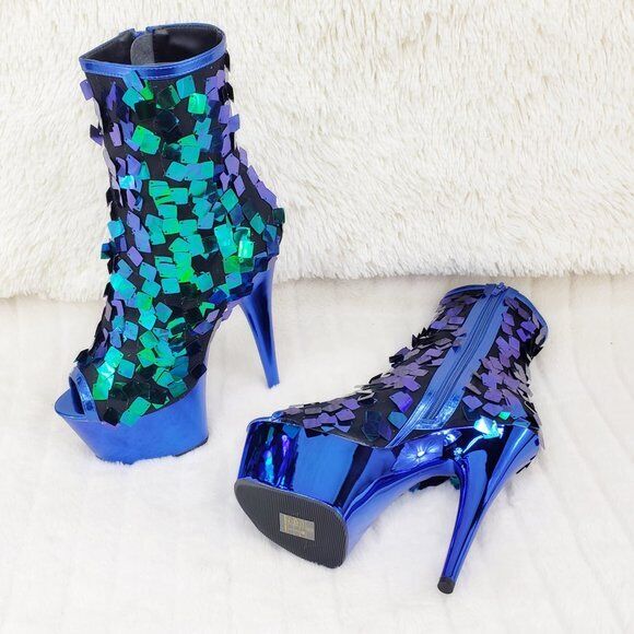 Delight 1031SQ Green Mermaid Sequin Ankle Boot 7" High Heel Shoe Sizes 11 NY - Totally Wicked Footwear