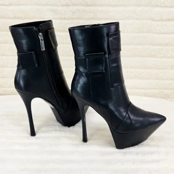 Kinder Pointy Toe Platform Stiletto Heel Ankle Boots Black Patchwork - Totally Wicked Footwear