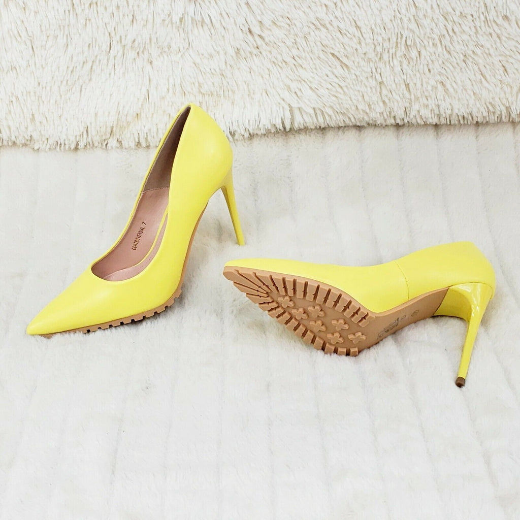 Revenge Yellow 4.5" High Heel Shoes Pointy Toe Pump Lug Sole 7-11 - Totally Wicked Footwear