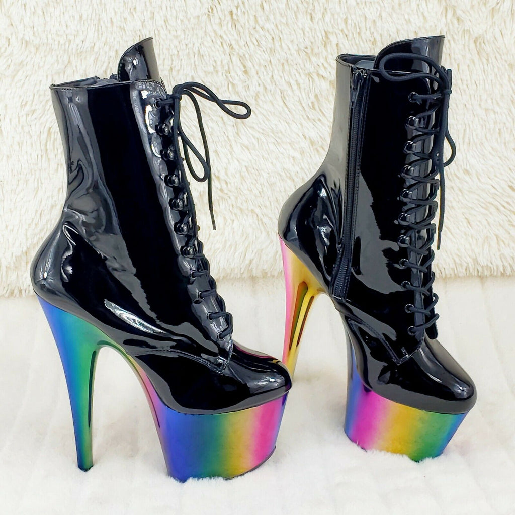 Adore 1020RC Black Patent Rainbow Platform 7" High Heel Ankle Boots NY 7 - 13 - Totally Wicked Footwear