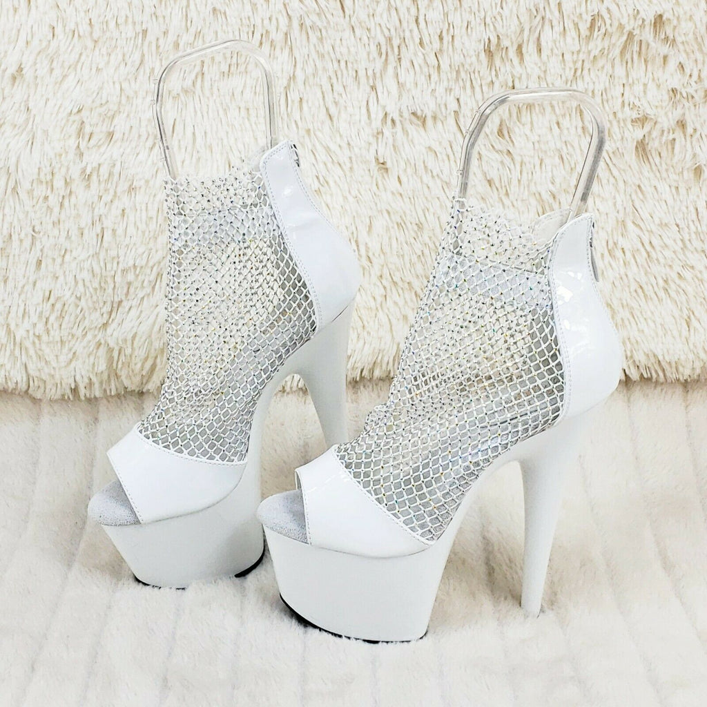 Adore 765RM White Patent Rhinestone Mesh Platform Sandals 7" High Heel Shoes NY - Totally Wicked Footwear