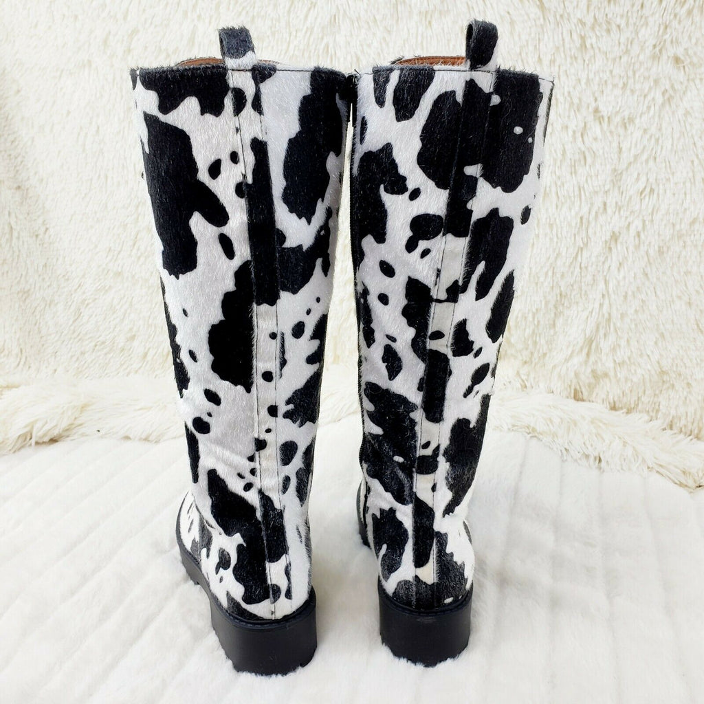Savage Goth Punk Rock Faux Cow Fur Lace Up Platform Combat Knee Boots - Totally Wicked Footwear
