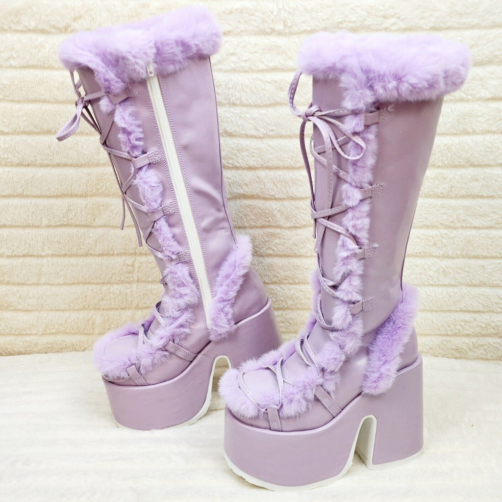 Demonia 311 Camel Stacked Pastel Purple Lilac Platform Goth Punk Knee Boots NY - Totally Wicked Footwear