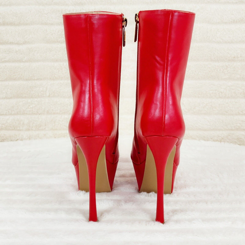 Kinder Pointy Toe Platform Stiletto Heel Ankle Boots Bright Red Stretch - Totally Wicked Footwear