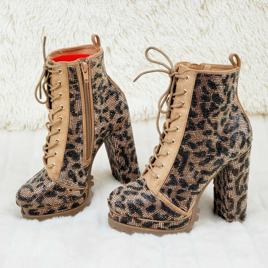 Wild Diva Vivian 15 Leopard Rhinestone High Heel  Platform Ankle Boots - Totally Wicked Footwear