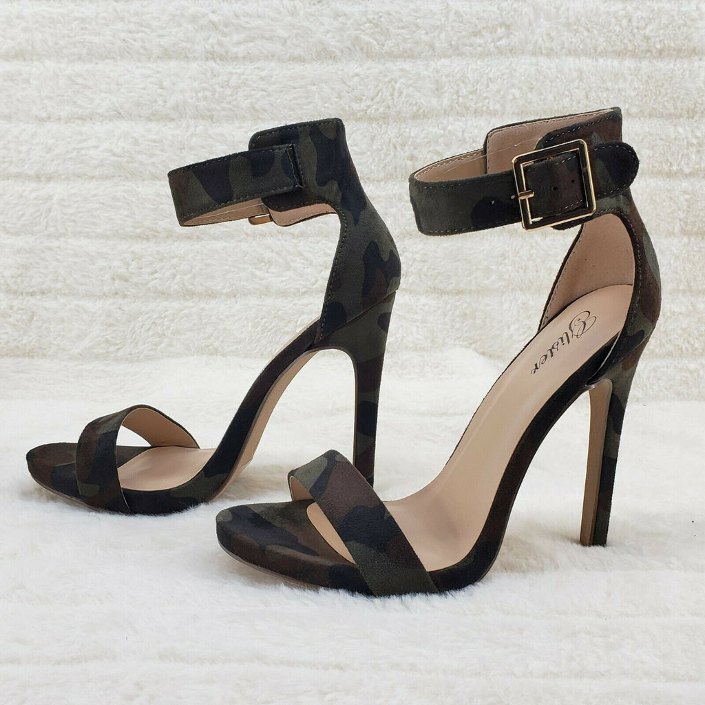 Sexy Faux Suede Camo Ankle Strap 4.5" High Heel Shoes Heels Glister - Totally Wicked Footwear