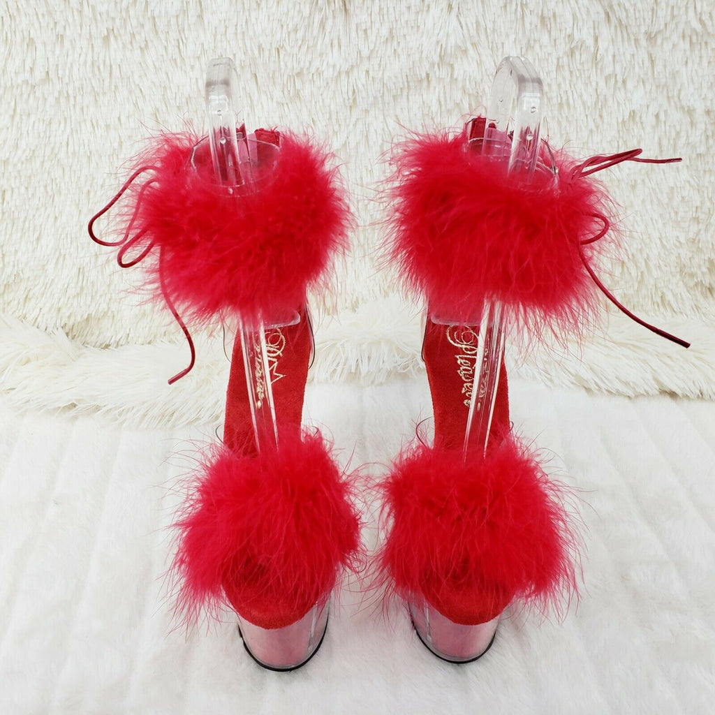 Adore 724F Red Marabou Platform Shoes Sandals 7" High Heel Shoes NY - Totally Wicked Footwear