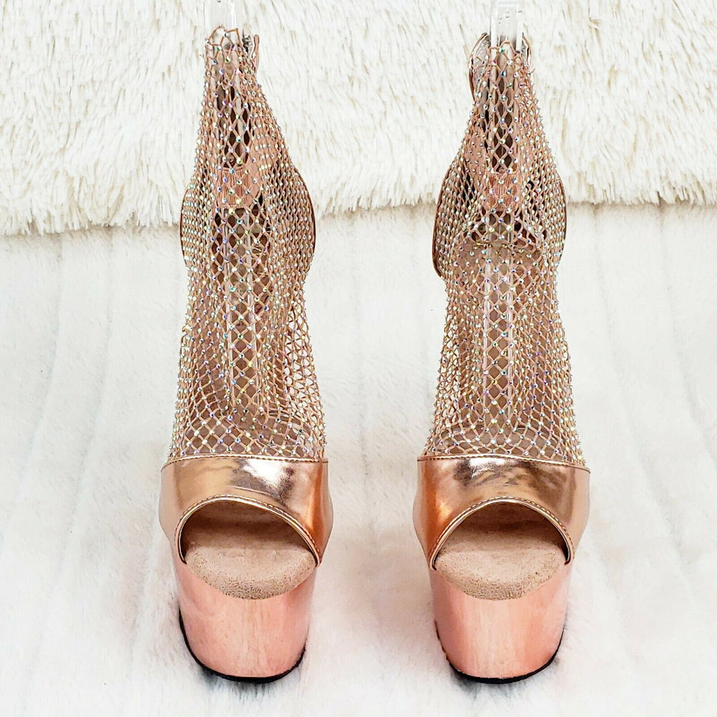 Adore 765RM Rose Gold Rhinestone Mesh Platform Sandals 7" High Heel Shoes NY - Totally Wicked Footwear