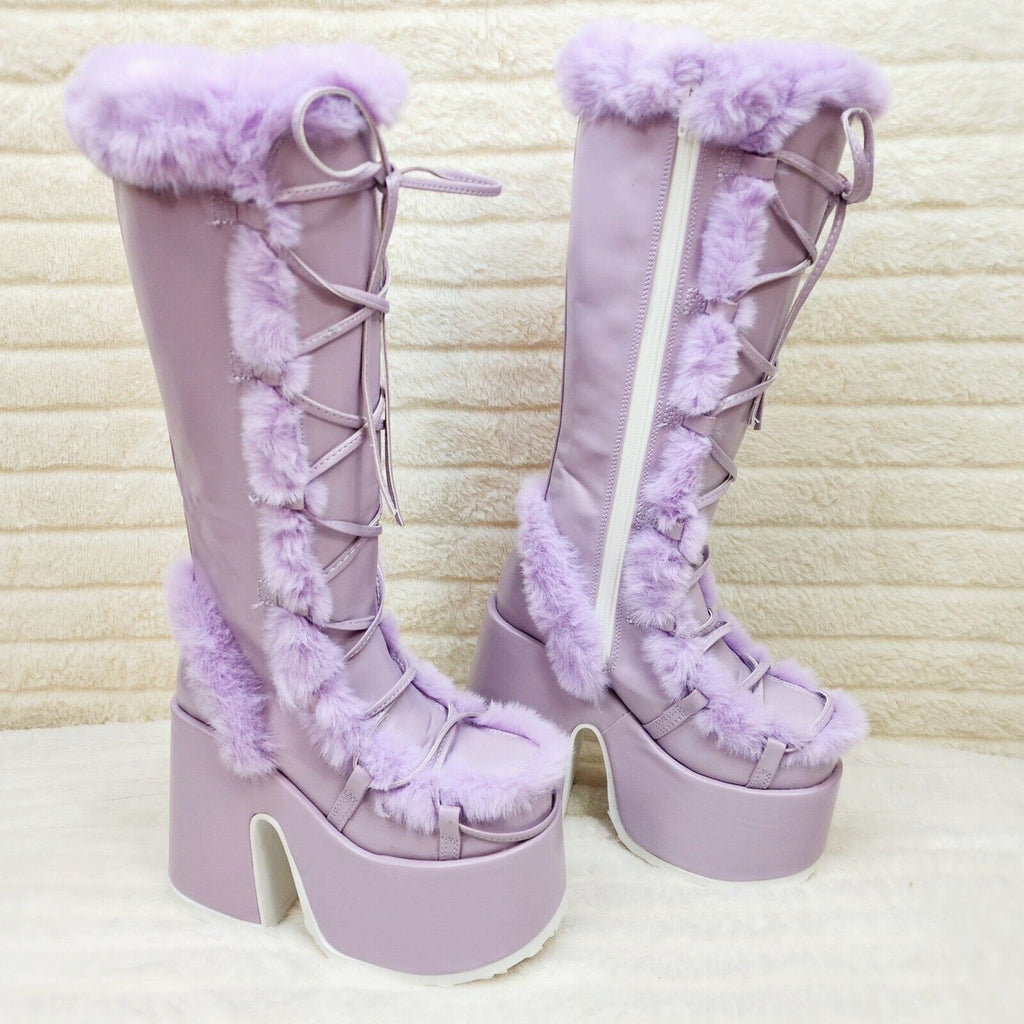 Demonia 311 Camel Stacked Pastel Purple Lilac Platform Goth Punk Knee Boots NY - Totally Wicked Footwear