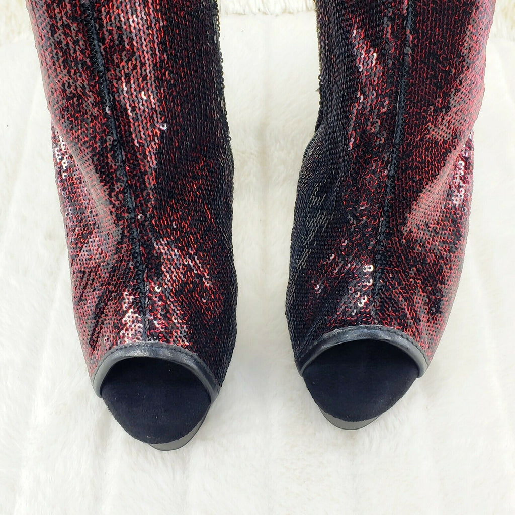 Delight 1008SQ Black Burgundy Red Sequin Slouchy Ankle Boot 6" High Heels NY - Totally Wicked Footwear