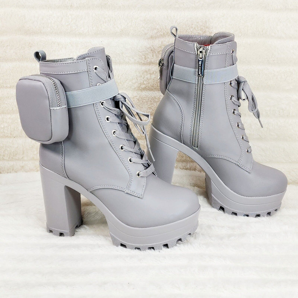Secrets Grey Chunky Block Heel Side Purse/Pouch Ankle Boots Brand New - Totally Wicked Footwear