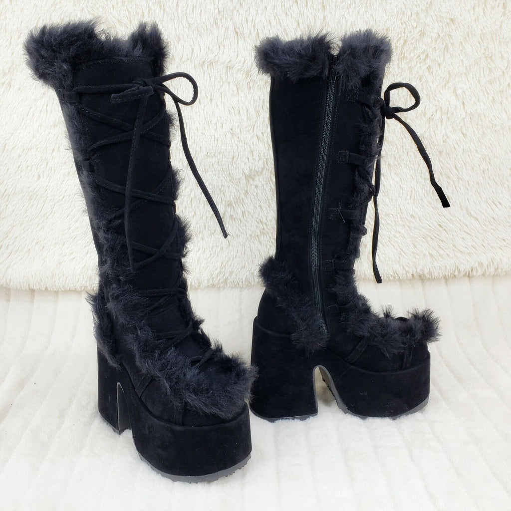 Demonia 311 Camel Stacked Black Mammoth Platform Goth Punk Knee Boots NY Restock - Totally Wicked Footwear