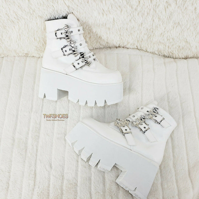 Ashes 55 White Matte Bat 3.5" Platform Heel Combat Goth Punk Boots NY Restocked - Totally Wicked Footwear