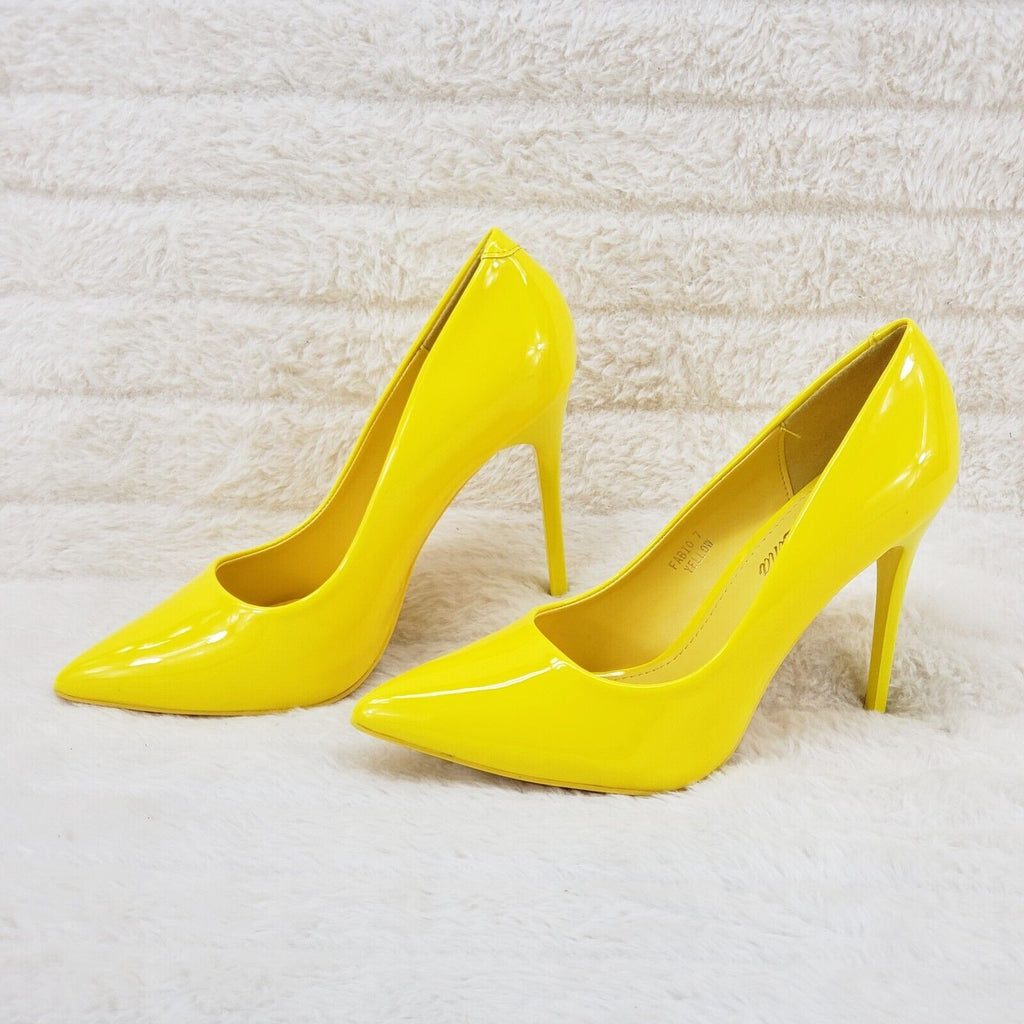 Fabio Yellow Patent High Heel Shoes Pointy Toe Pump 7-11 - Totally Wicked Footwear