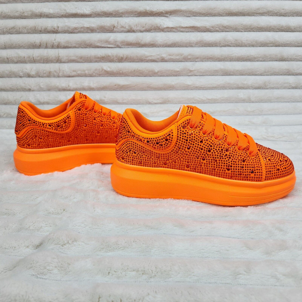 Cush Baby Bright Orange Rhinestone Sneakers Tennis Shoes - Totally Wicked Footwear